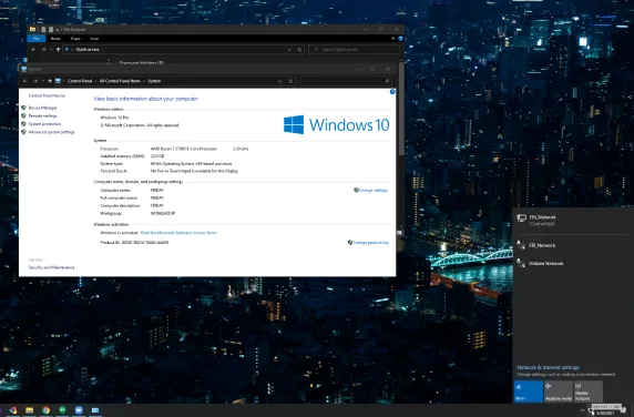 Windows Wi-Fi settings showing a secured connection.