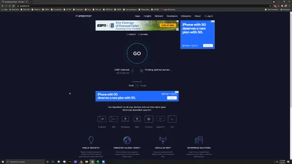 Windows screenshot of an internet speed test result.